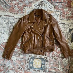 Quince Chestnut Leather Biker Jacket